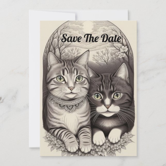Invitación Pareja de gatos cúrcuta (Anverso)