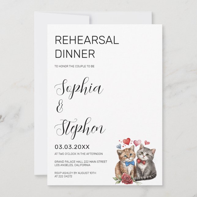 Invitación Pareja de gatos en el ensayo de amor (Anverso)
