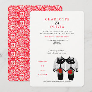Invitación Pareja de lesbianas Boda LGBTQ Gatos maleados
