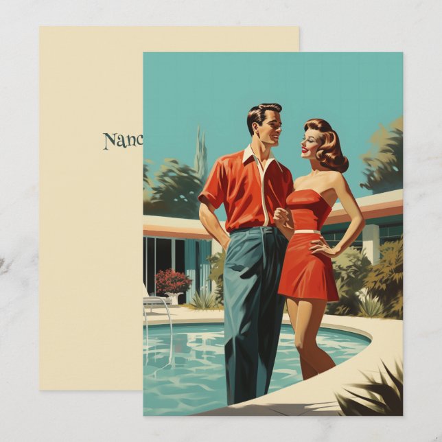 Invitación Pareja de los 50 junto a la piscina (Anverso / Reverso)