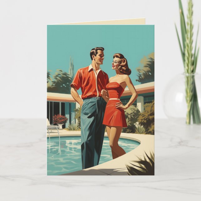 Invitación Pareja de los años 50 junto a la piscina (Anverso)