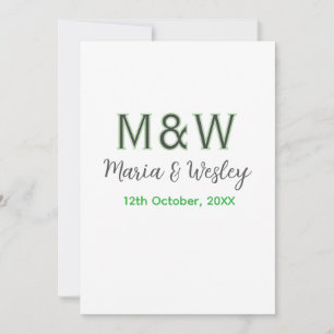 Invitación Pareja de monograma gris verde moderno romántico s