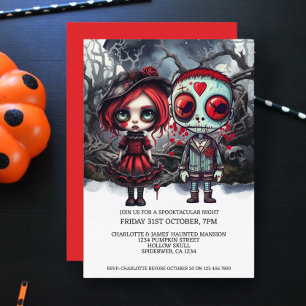 Invitación Pareja De Muñecas De Halloween En Woods