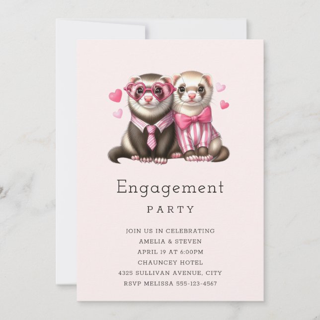 Invitación Pareja de Otter Cute en la fiesta de compromiso de (Anverso)
