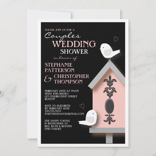 Invitación Pareja de pájaro Damasco Hermanas Ducha (Anverso)