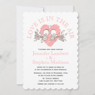 Invitación Pareja de pájaros de amor Rosa y Blanco Corazón Bo