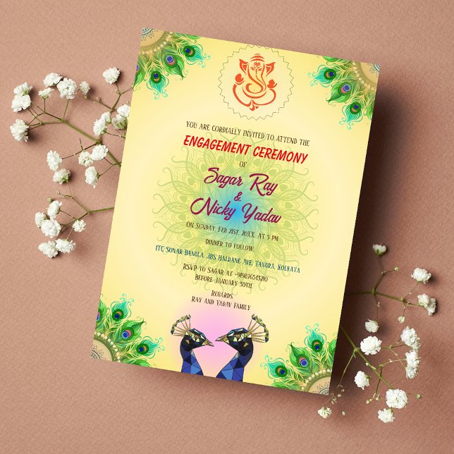 Invitación Pareja de pavos reales en la ceremonia de compromi (Subido por el creador)