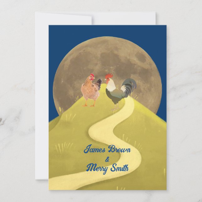 Invitación Pareja de pollo en el Boda de Love Hill Moon (Anverso)