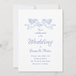 Invitación Pareja de querubines Cupido sosteniendo corazón Bo