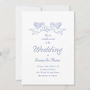 Invitación Pareja de querubines Cupido sosteniendo corazón Bo