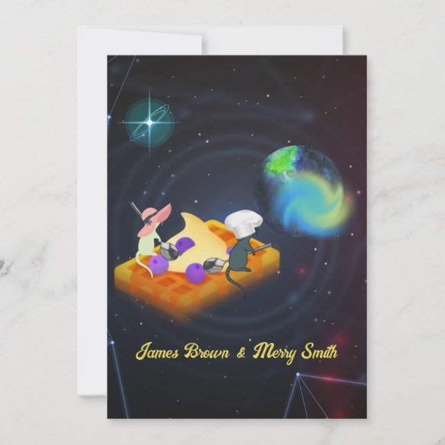 Invitación Pareja de ratón enamorada Volando Boda de espacio  (Anverso)