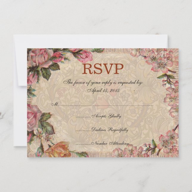 Invitación Pareja de Romance Antiguo Rosas Antiguas Boda (Reverso)