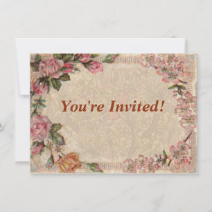 Invitación Pareja de Romance Vintage: Rosas de Antiguos Amant
