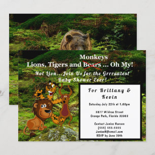 Invitación Pareja de selva Baby Shower, oso mono de tigre leó