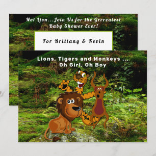 Invitación Pareja de selva Baby Shower, oso mono de tigre leó