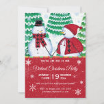 Invitación Pareja de Snowman enciende Fiesta de Navidades Roj<br><div class="desc">Invite a sus invitados a su fiesta virtual de vacaciones con estilo con esta invitación artística a la fiesta de Navidades. Este diseño presenta una pareja de hombres de nieve vestida con capa y bufanda de estilo de argyle rojo y negro. En el fondo hay pinos nevados y copos de...</div>