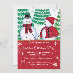 Invitación Pareja de Snowman enciende Fiesta de Navidades Roj
