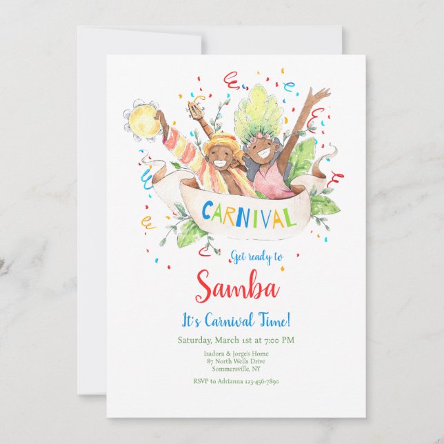 Invitación Pareja de tiempo de carnaval (Anverso)