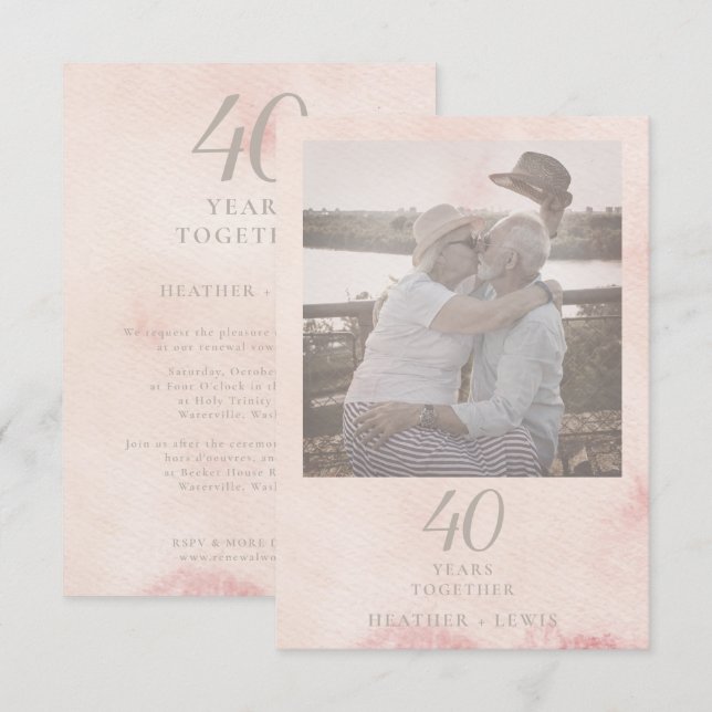 Invitación Pareja de tonos rosas foto de aniversario Boda (Anverso / Reverso)