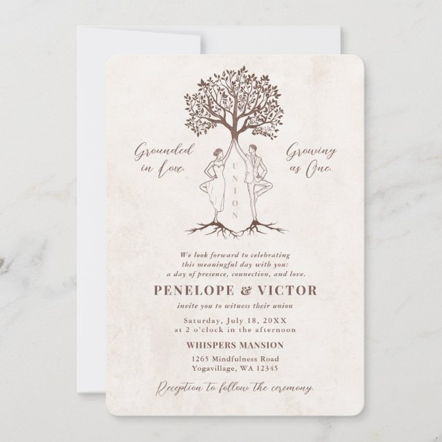 Invitación Pareja de Unión de Yoga - Postura del Árbol de la  (Anverso)