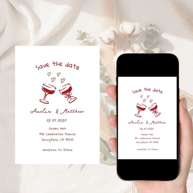 Invitación Pareja de vidrio dibujada a mano Doodle Boda capri (Subido por el creador)