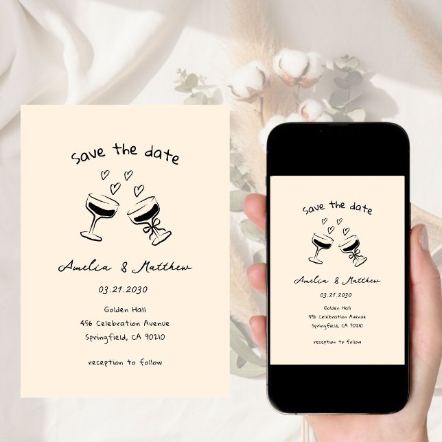 Invitación Pareja de vidrio dibujada a mano Doodle Caprichoso (Subido por el creador)