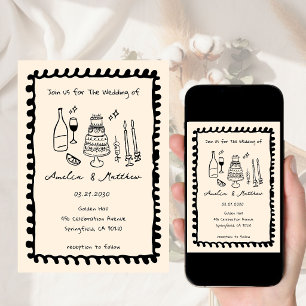 Invitación Pareja de vidrio dibujada a mano Garabato Capricho