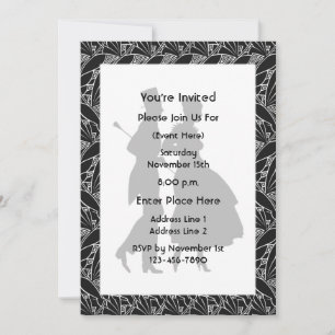 Invitación Pareja Elegante Siluetas Negras Blancas Fiesta