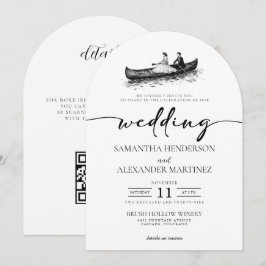 Invitación Pareja en canoa con boda de código QR