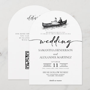 Invitación Pareja en canoa con boda de código QR