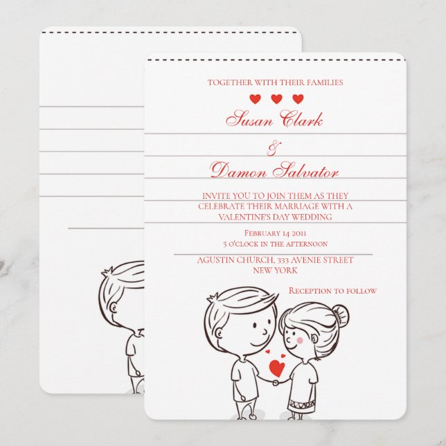 Invitación Pareja enamorada Día de bodas de San Valentín (Anverso / Reverso)