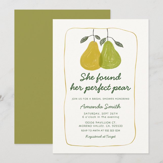 Invitación Pareja Encontró Su Perfecta Ducha De Novias Pear (Anverso / Reverso)