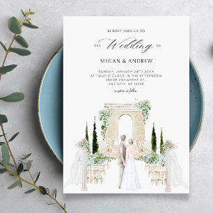 Invitación Pareja estética elegante boda jardín acuarela