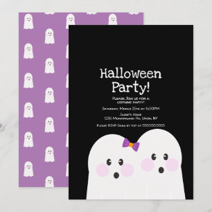 Invitación Pareja Fantasma Cuidada Fiesta Halloween Púrpura N