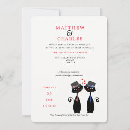 Invitación Pareja gay Boda LGBTQ lindo gatos negros