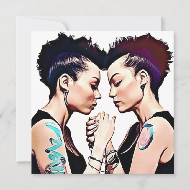 Invitación Pareja gótica lesbiana de punk en boda en la playa (Anverso)