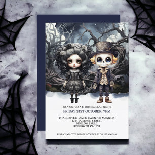Invitación Pareja Gótica Temerosa De Halloween En Woods