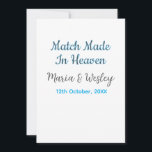 Invitación Pareja hecha en el cielo nombre fecha pareja azul<br><div class="desc">diseño femenino</div>