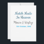 Invitación Pareja hecha en el cielo nombre fecha pareja azul<br><div class="desc">diseño femenino</div>