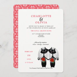 Invitación Pareja Lesbiana Boda LGBTQ Gatos Lindos