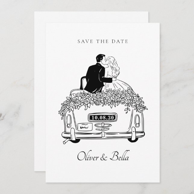 Invitación Pareja monta un boda de auto (Anverso / Reverso)