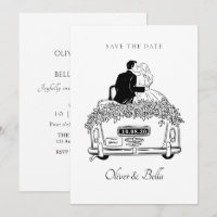 Pareja monta un boda de auto