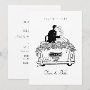 Invitación Pareja monta un boda de auto
