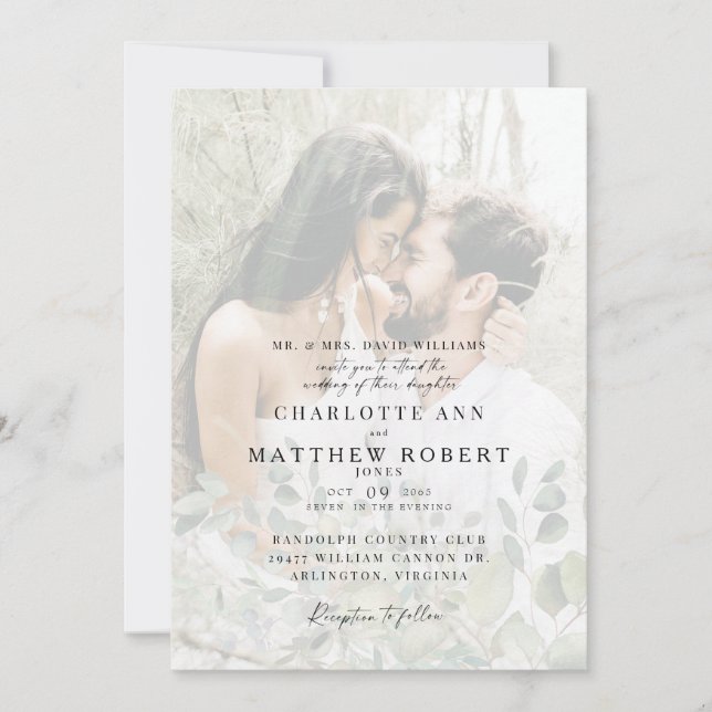 Invitación Pareja muda foto Boda de follaje moderno (Anverso)