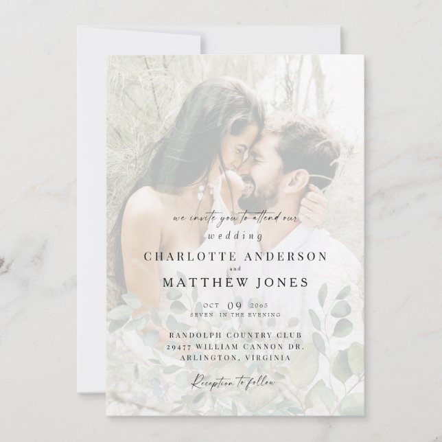 Invitación Pareja muda Foto Boda de follaje moderno II (Anverso)