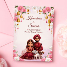 Pareja novia india con caricatura de perros