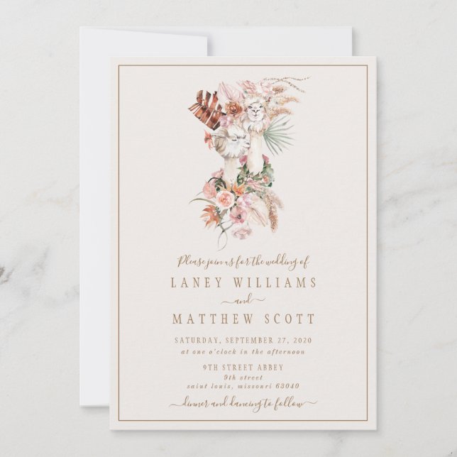 Invitación Pareja nupcial romántica llama Boda único (Anverso)