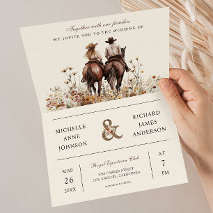 Invitación Pareja Occidental Montando a Caballo en Boda Todo 