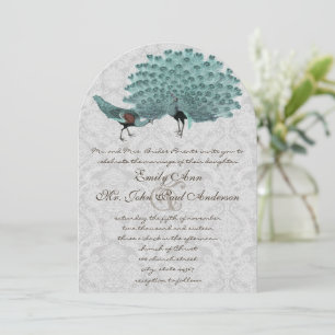 Invitación Pareja perfecta Aqua Gray Peacock elegancia metáli