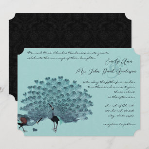 Invitación Pareja Perfecta Elegancia Metálica Aquamarina Pavo